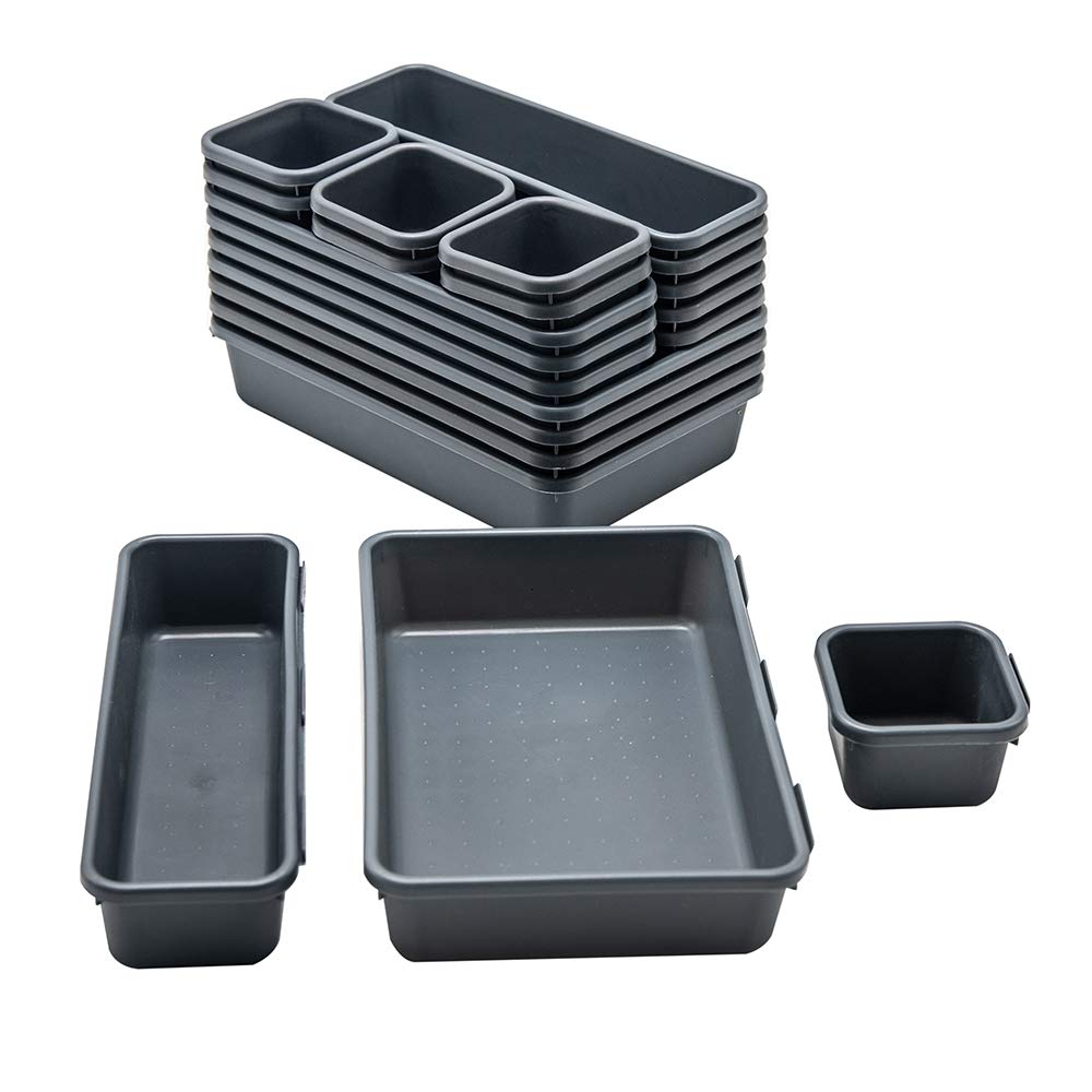 Gonice 18 PCS Interlocking Drawer Organizers Plastic Desktop Organizer Tray