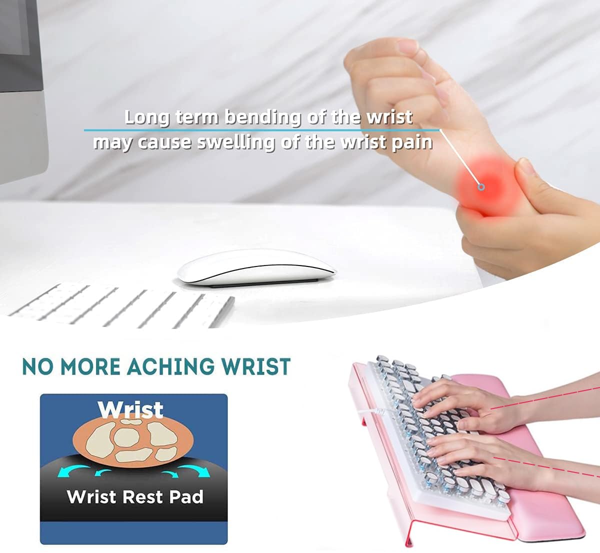 Computer Keyboard Wrist Rest Stand Set for Desktop, Keyboard Holder Easy Typing with Wrist Pad for