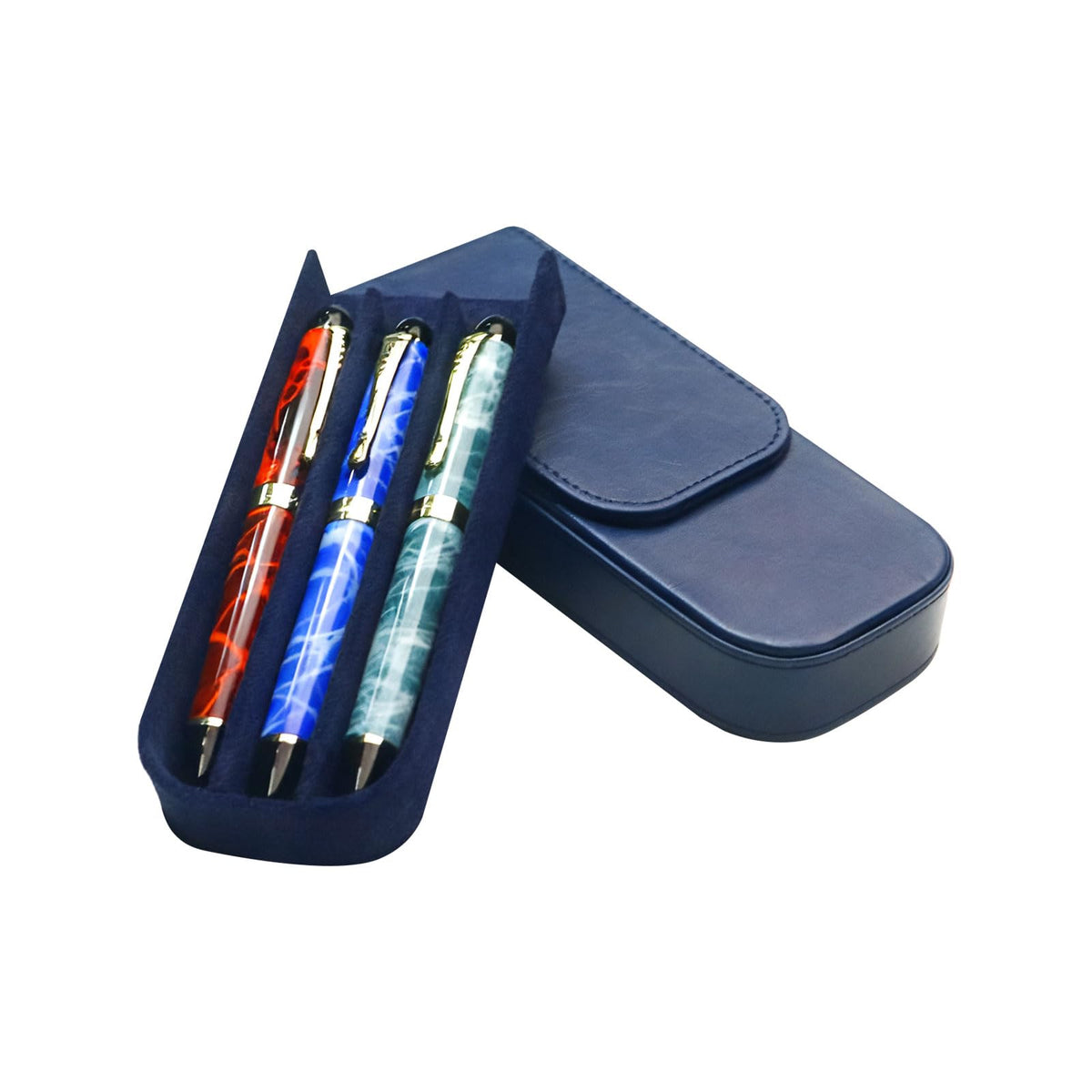 MIVLXLX 3 Slot Fountain Pen Case, Handmade Magnetic,Christmas Gift (blue)