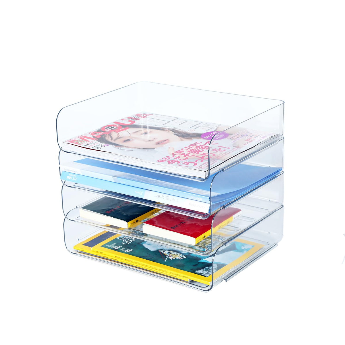 4 Tier Stackable A4 Paper Trays, Office Desk File Holder, Tidy File Document Letter Book Paper