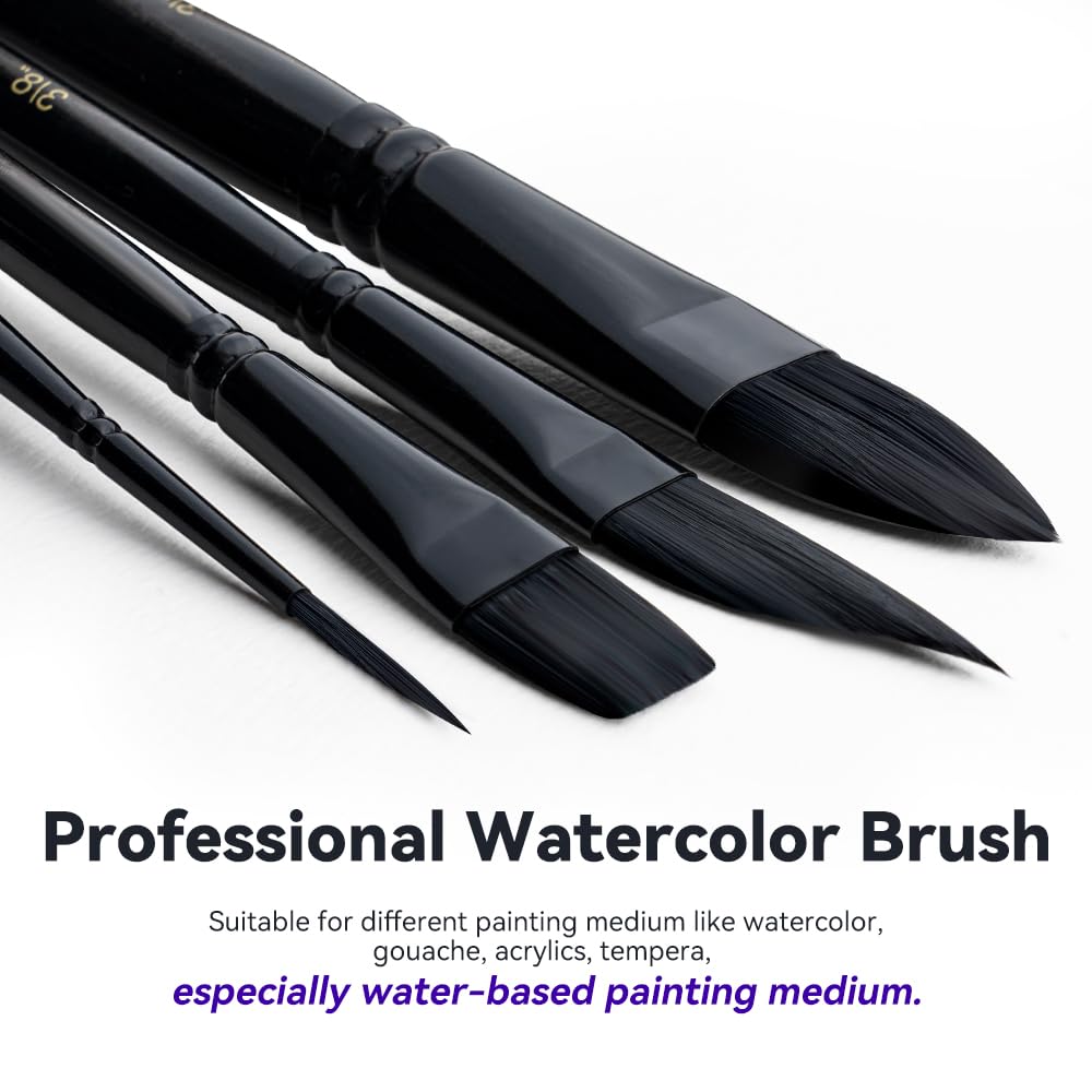 Transon 10pcs Natural Watercolor Paint Brush Set Professional for Watercolor Acrylic Ink Gouache