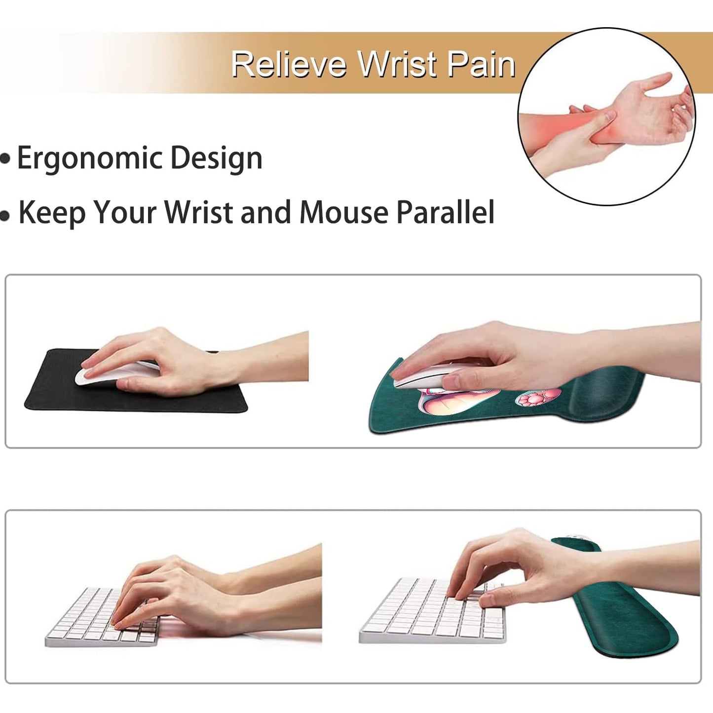 Keyboard Wrist Rest and Mouse Pad Wrist Support Set, Ergonomic Gel Mouse Pad Wrist Rest with