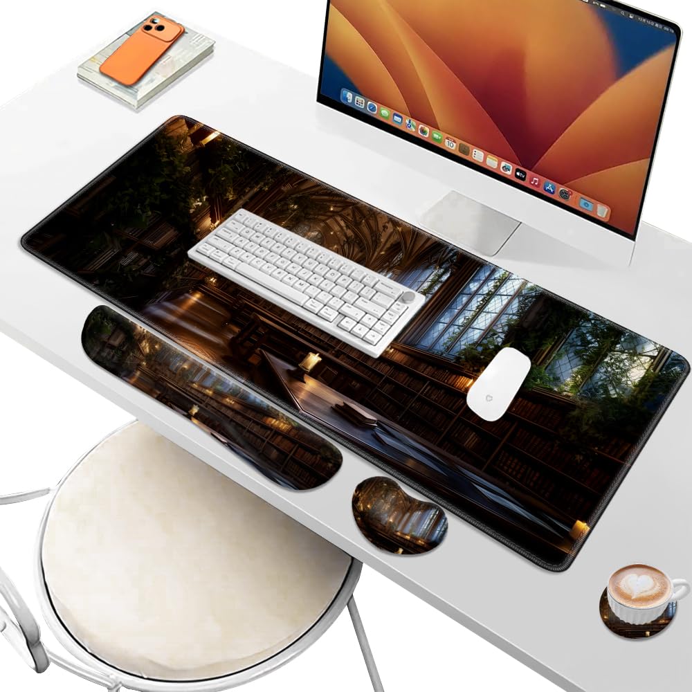 Desk Pad and Keyboard Wrist Rest, Large Mouse Pad + Keyboard Pad+Mouse Wrist Support, Non-Slip Desk