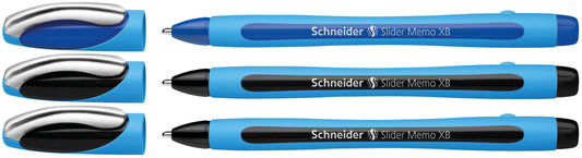 Schneider Slider Memo XB Ballpoint Pen with Cap, Stroke Width: XB, Ink Colour: Black/Blue, Made in