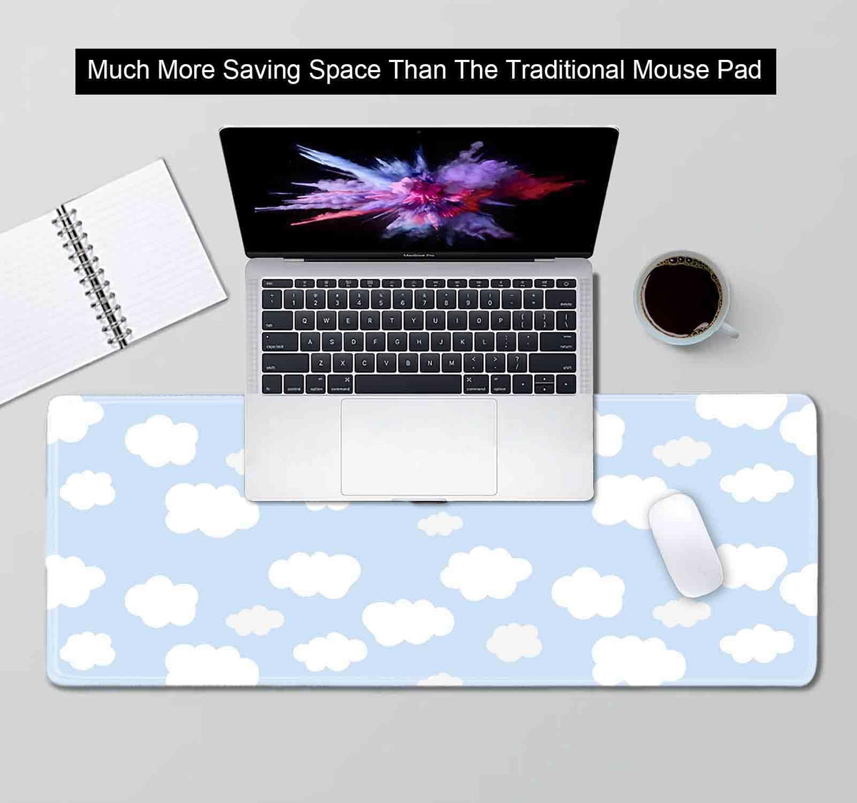 SXCKANG Cute Desk Pad, Blue Sky with Clouds Desk Mat, Large Mouse Pad, Protector Pad, Non-Slip