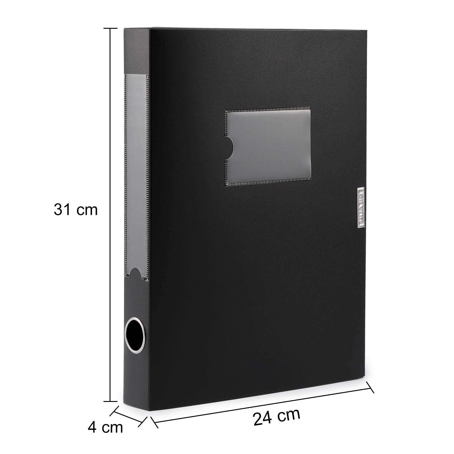 HUA JIE 4 Pack A4 Storage File Boxes Plastic Archives Cases with Lid,Black
