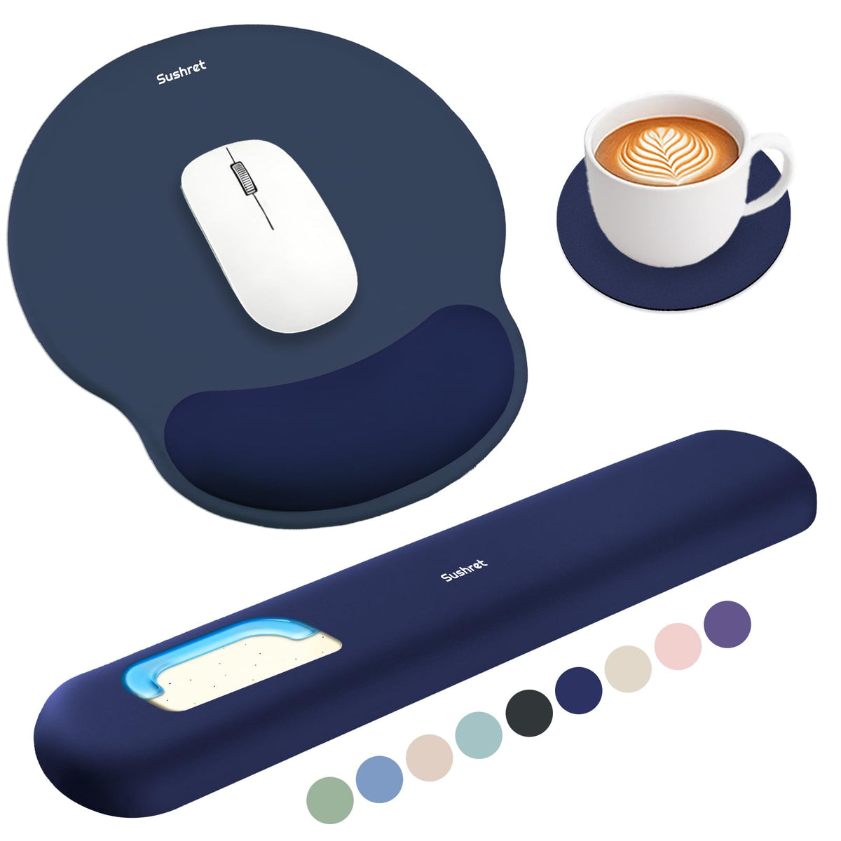Sushret Mouse Pad and Keyboard Wrist Rest, 3-in-1 Gel Memory Foam Ergonomic Mouse Pad with Wrist