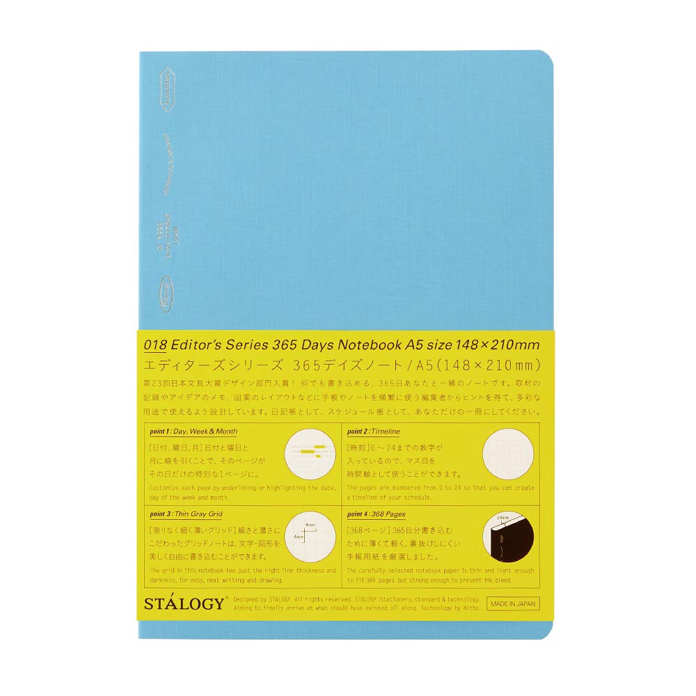 Nitoms S4106 STALOGY Notebook, A5, Squared, 365 Days Notebook, Blue