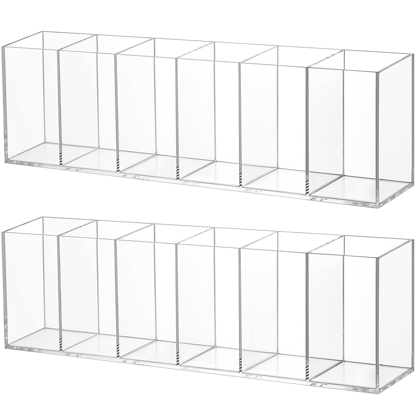 2 Pcs Acrylic Makeup Brush Holder 6 Compartments Pen Organizer, Clear