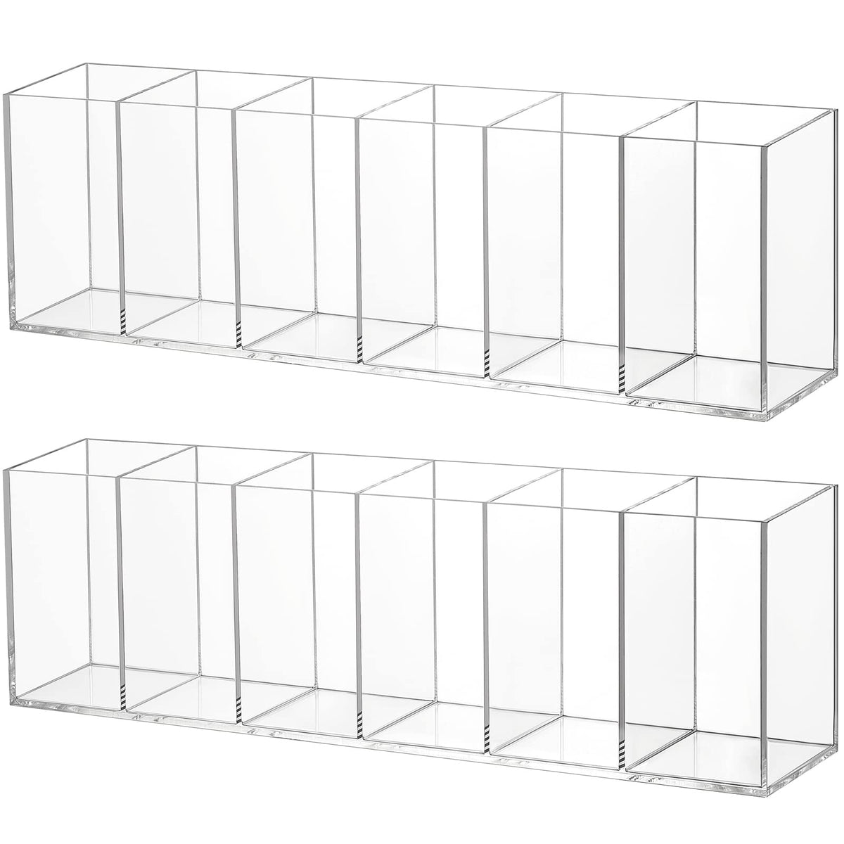 2 Pcs Acrylic Makeup Brush Holder 6 Compartments Pen Organizer, Clear