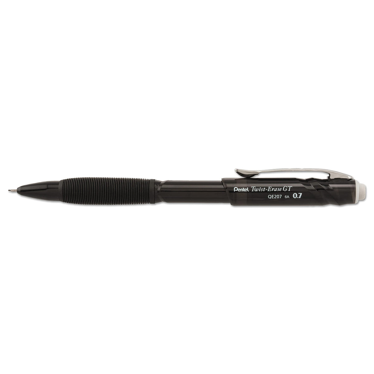 Pentel Twist-Erase GT, 0.7mm, Mechanical Pencil Transparent Black, Box of 12 (QE207A)