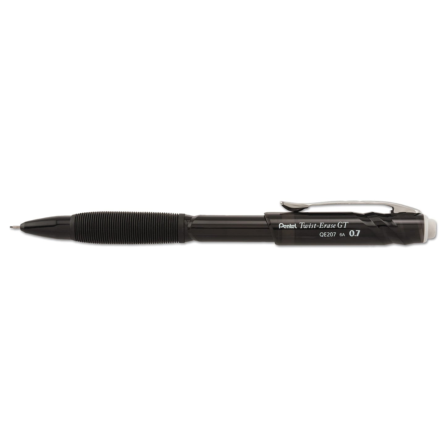Pentel Twist-Erase GT, 0.7mm, Mechanical Pencil Transparent Black, Box of 12 (QE207A)