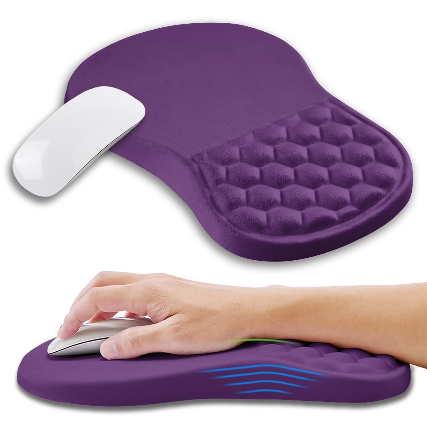 Kuosgm Ergonomic Mouse Pad Wrist Support with Memory Foam Massage Bulge, Carpal Tunnel Pain Relief