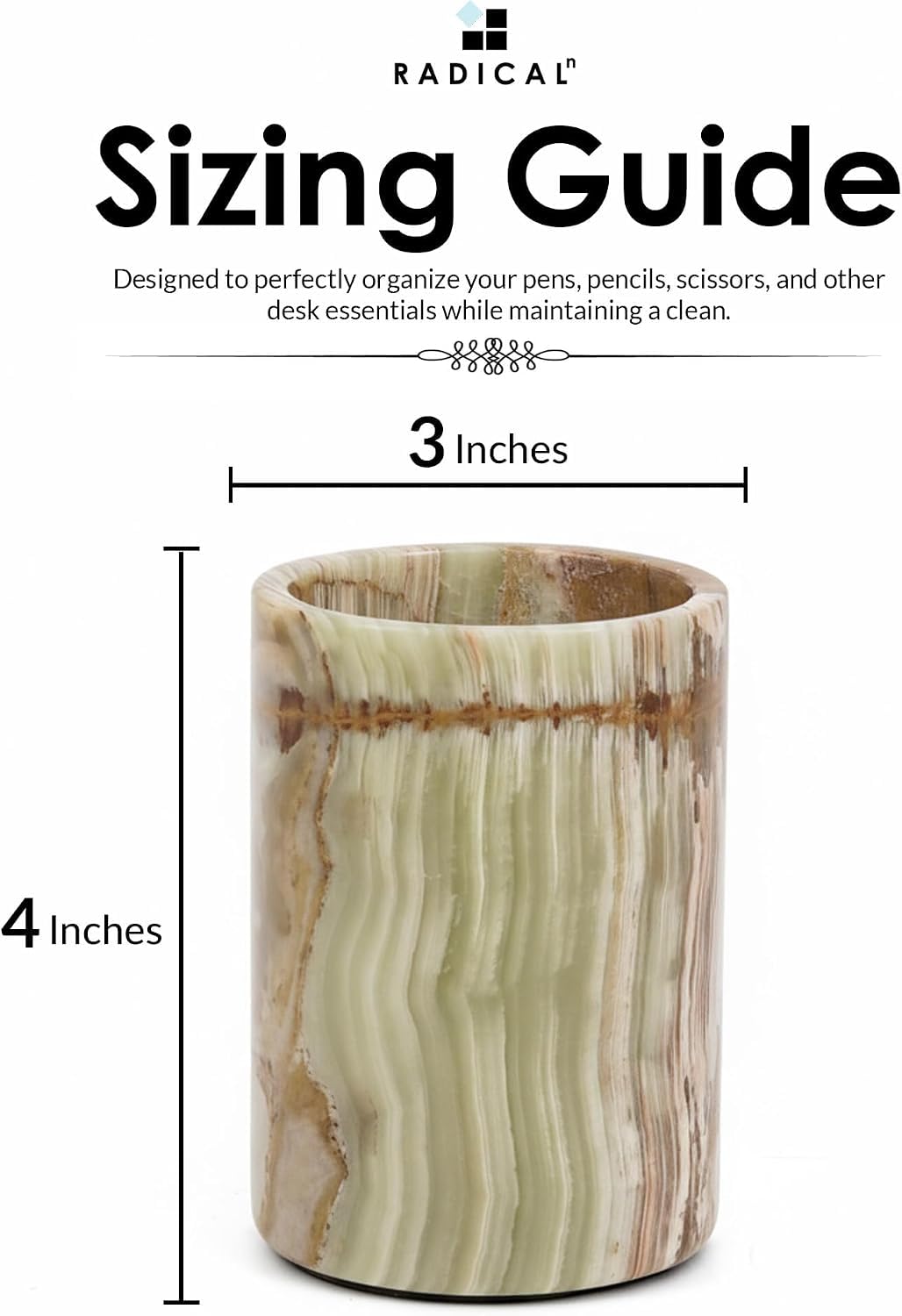 Radicaln Marble Pen Holder For Desk 4" Inches Green Onyx Handmade Marble Toothbrush Holder & Pen