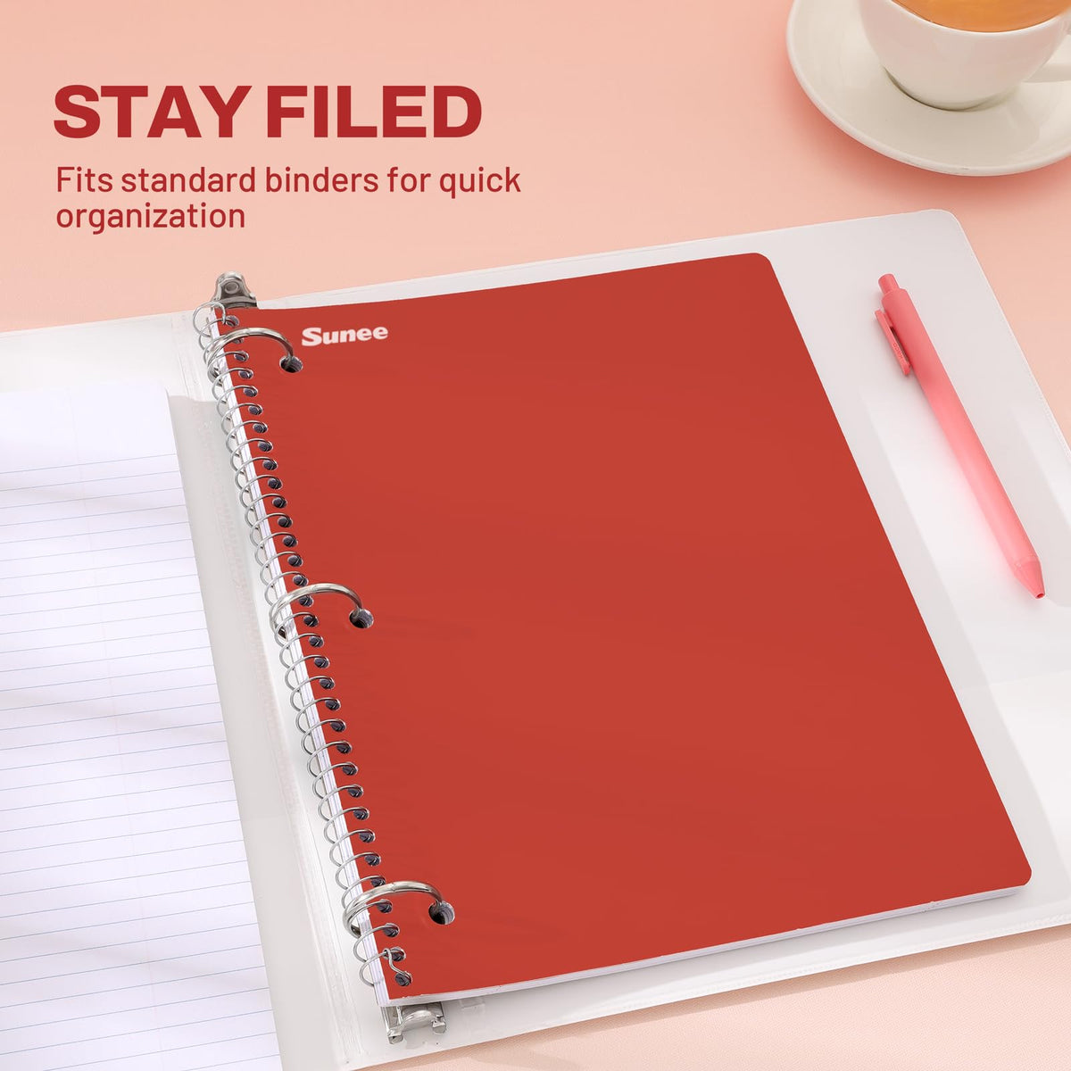 SUNEE Spiral Notebooks, 3 Pack, 1-Subject, College Ruled Paper, 8" x 10-1/2", 70 Sheets per