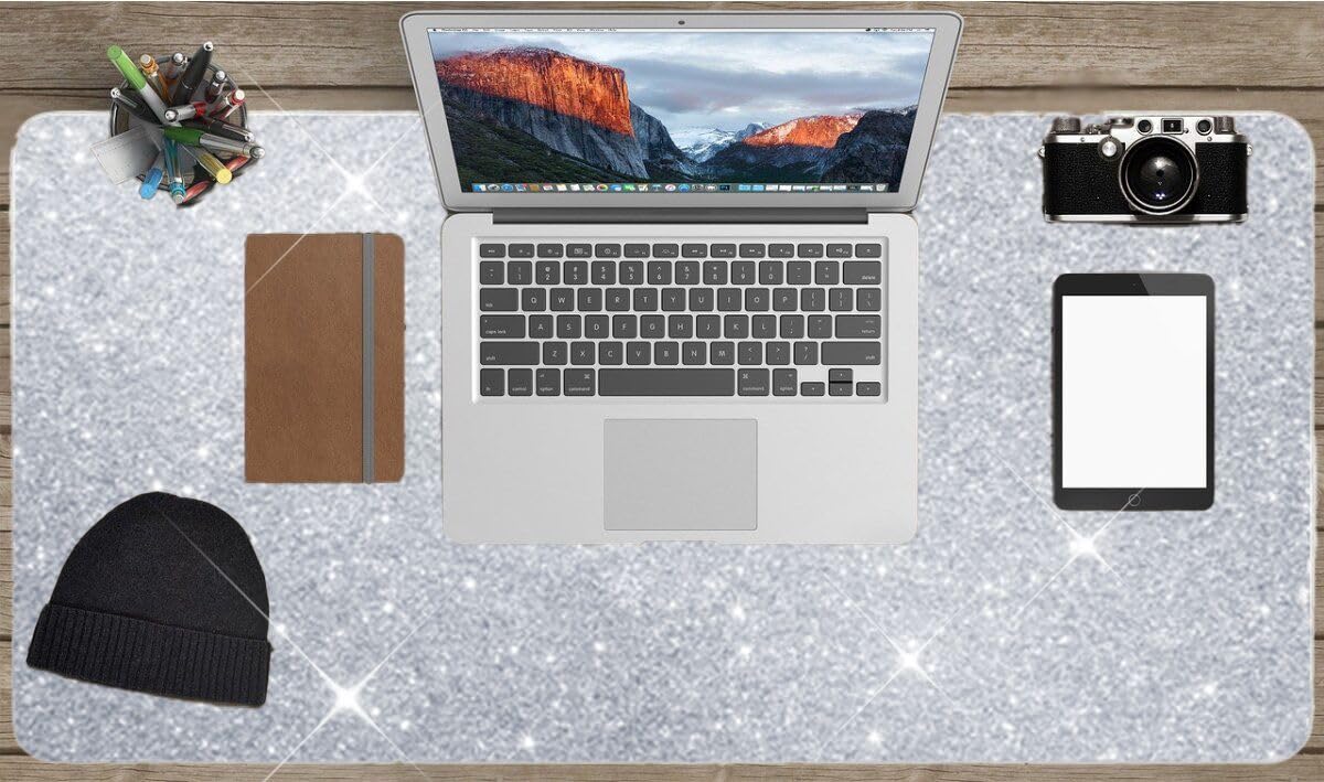 Silver Glitter Mouse Pad for Women - Diamond Bling Desk Accessory, Non-Slip Rubber Base, Large
