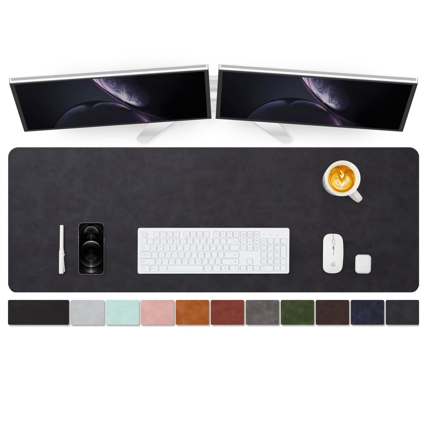 Distressed Leather Desk Mat - Non-Slip PU Desk Pad for Office and Home - Desk Organization and