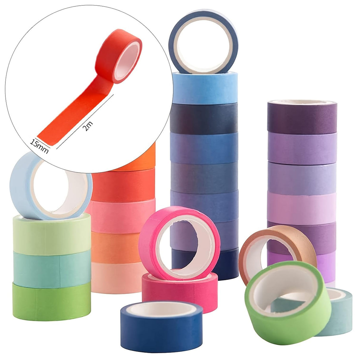 emmoolife 60 Rolls Washi Tape Set 15mm Wide Rainbow Colored Painters Masking Tape Supplies Writable