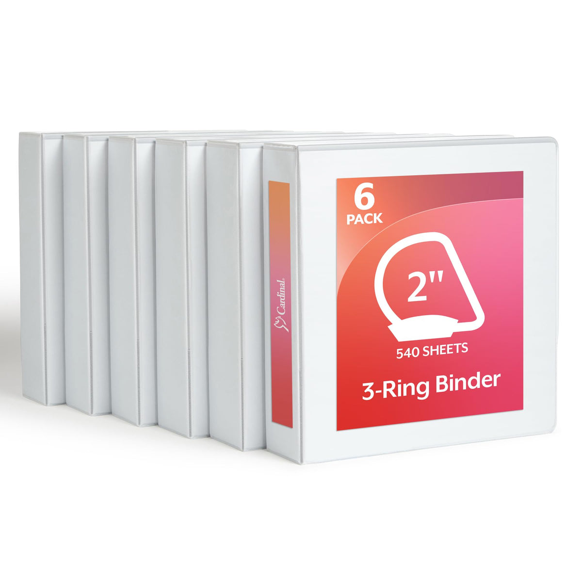 Cardinal 2 Inch Binders, 6 Pack, 3 Ring Binder, 2 inch 3 Ring Binder, D-Ring, Holds 540 Sheets