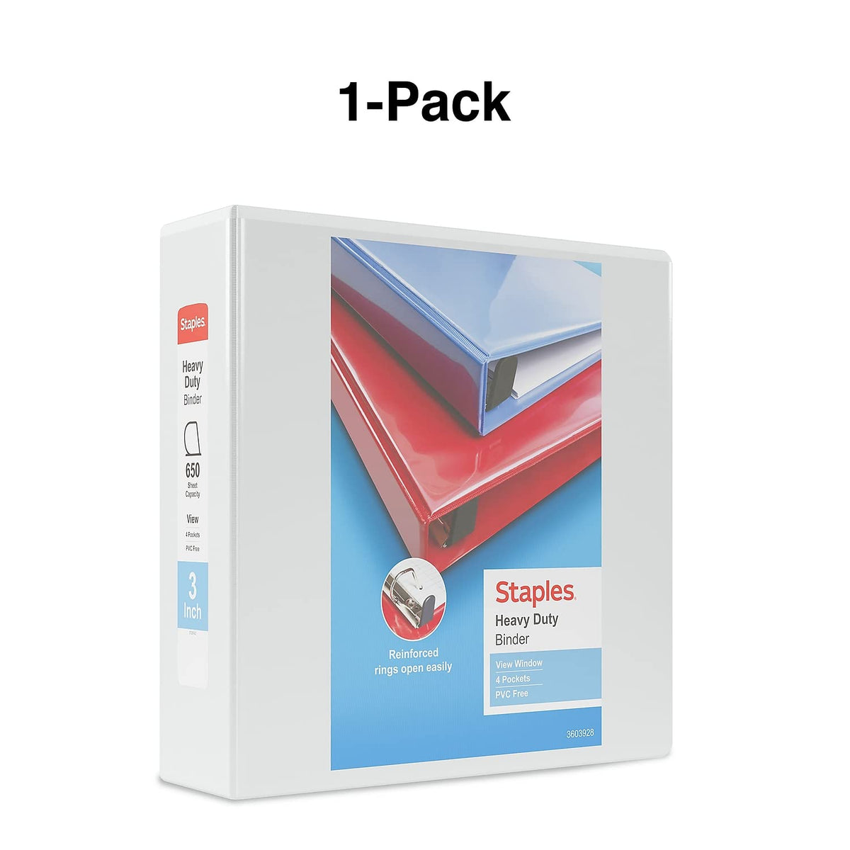 Staples Heavy-Duty 3-Inch D-Ring View Binder, White, 600 Sheets