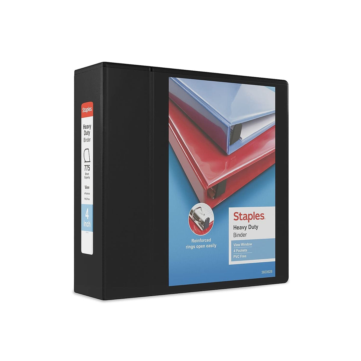 Staples Heavy-Duty 4-Inch D-Ring View Binder, Black, 1,000 Sheets