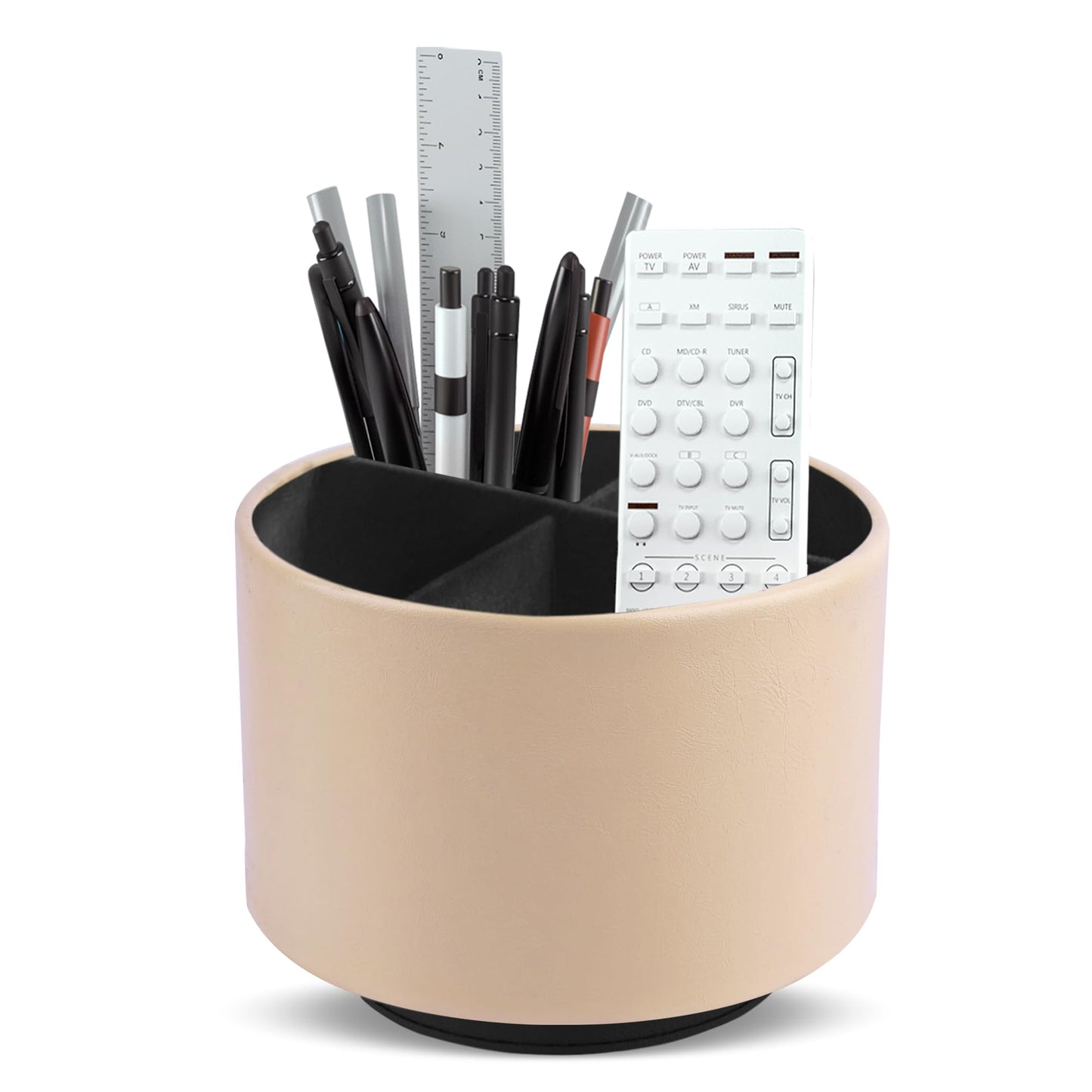 Hennaja Round Leather Art Supply Organizer,Remote Control Holder,360 Degree