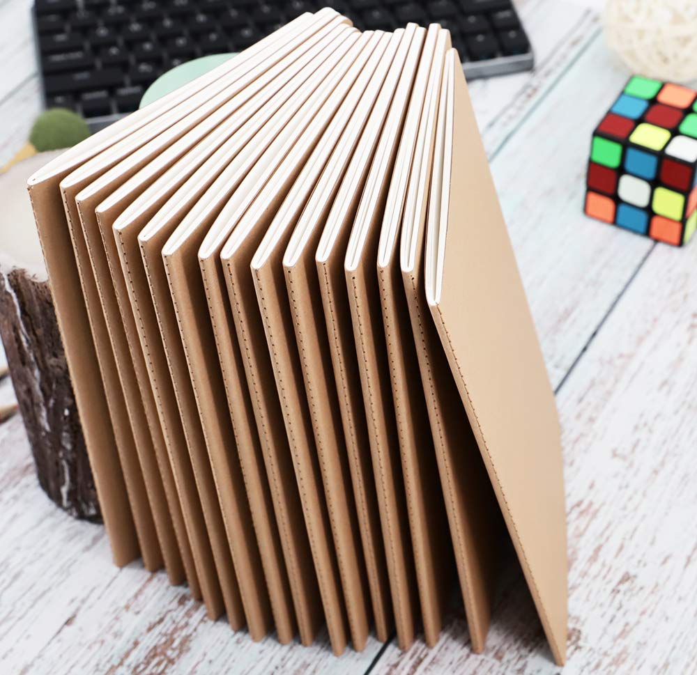 Wotion Kraft Blank Notebook 16 Pack, A5 Journal, 8.3" x 5.5", 60 Pages Thick No Bleed Paper, Soft