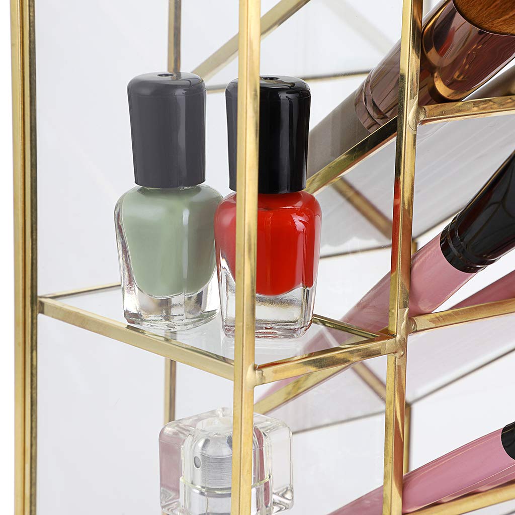 Hipiwe Vintage Gold Metal Desk Organizer - Glass Make up Brushes lipstick Holder Dresser Organizer