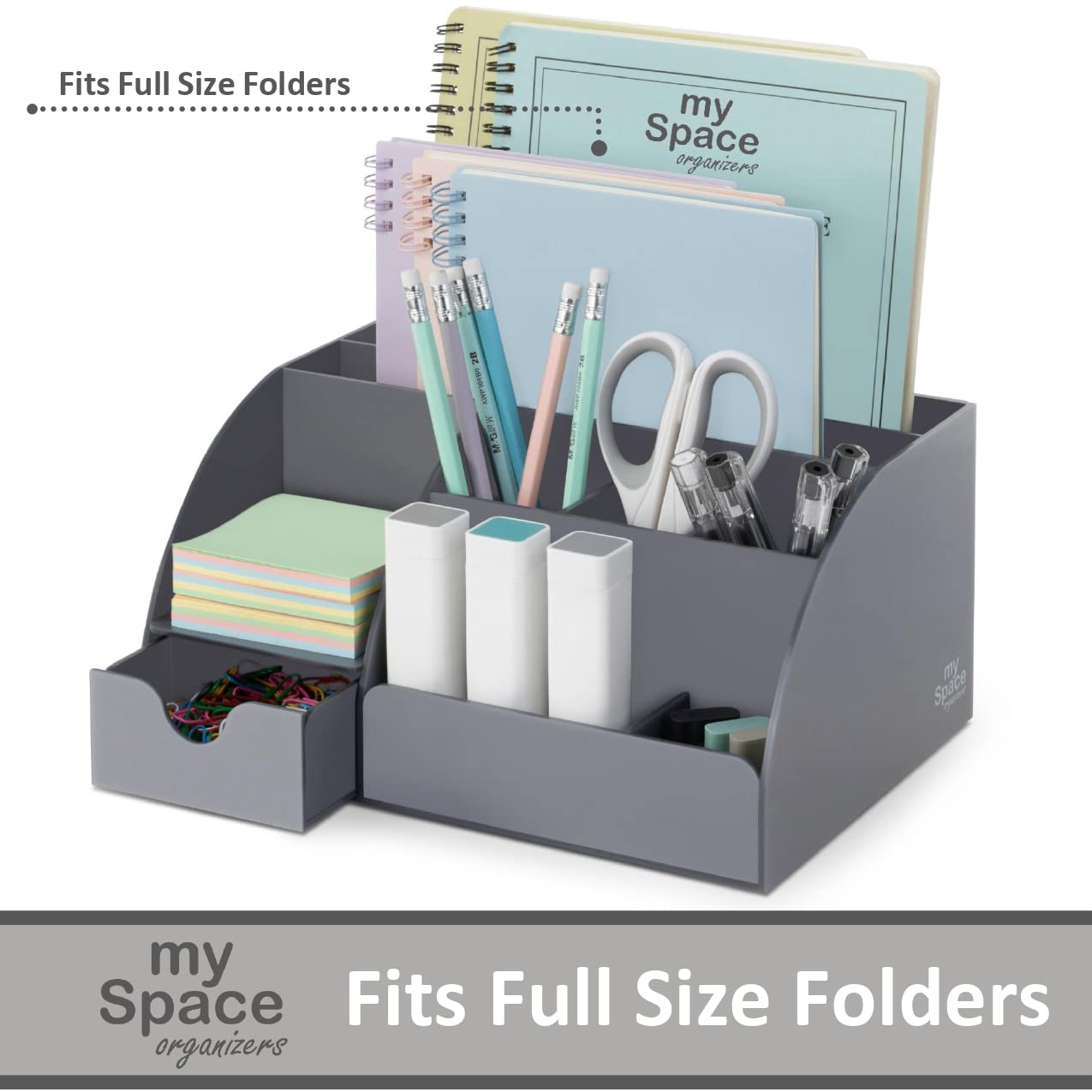 My Space Organizers Grey Desk Organizer, 9 Compartments, Office Supplies and Desk Accessories