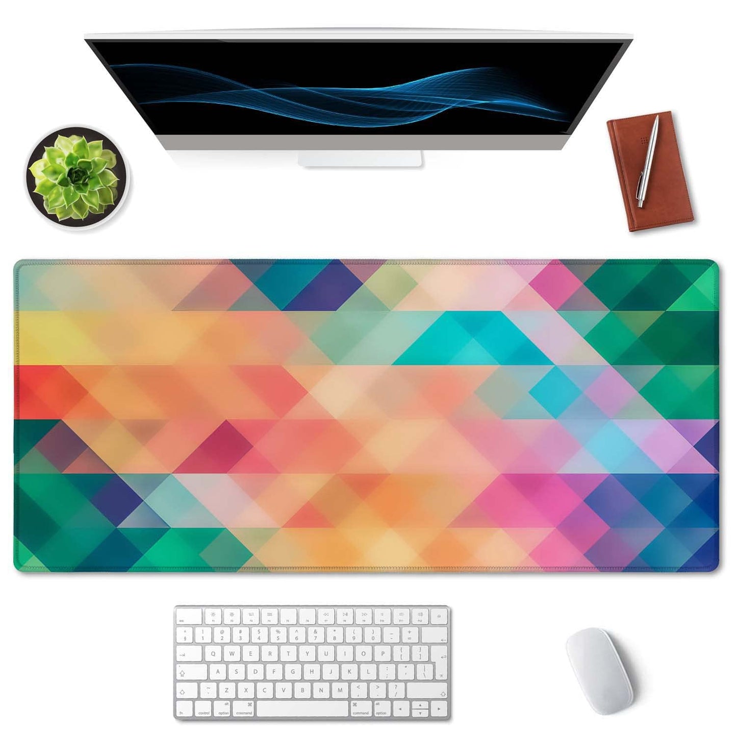 SSOIU Colorful Triangles Print Extended Gaming Mouse Pad (35.5x15.7 in), Large Non-Slip Rubber Base