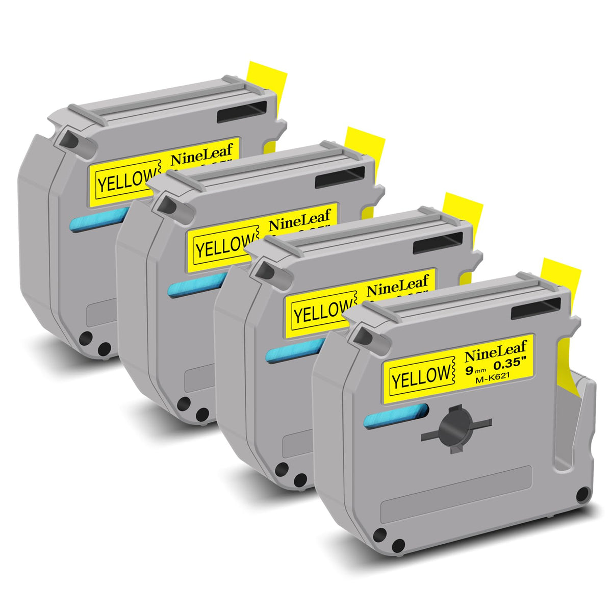 NineLeaf 4 Pack Compatible for Brother P-Touch M Label Tape MK621 M-K621 M621 Black on Yellow 3/8"