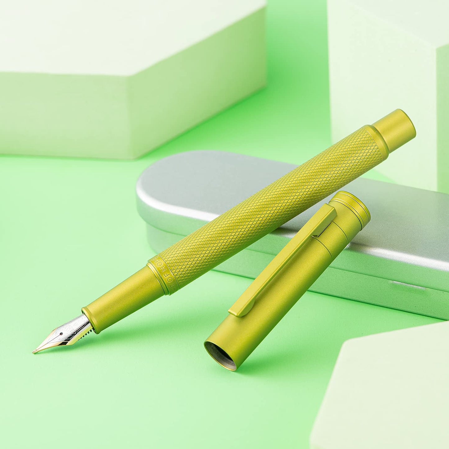 Hongdian 1851 Mustard Yellow Forest Fountain Pen Blade Nib Classic Design Calligraphy Pen with