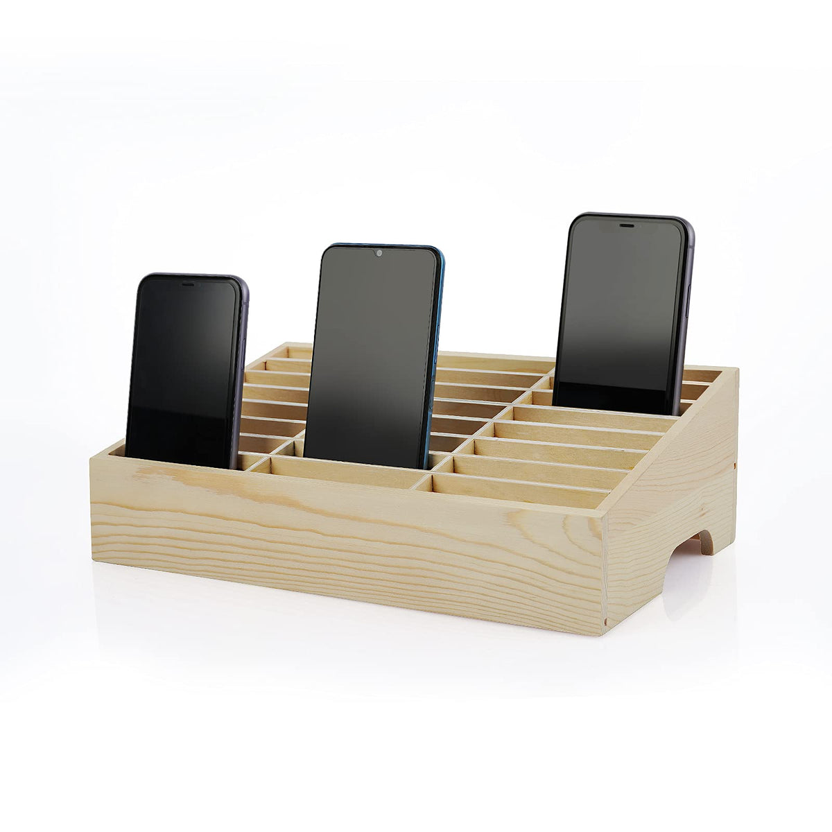 Ozzptuu 24-Grid Wooden Cell Phone Holder Desktop Organizer