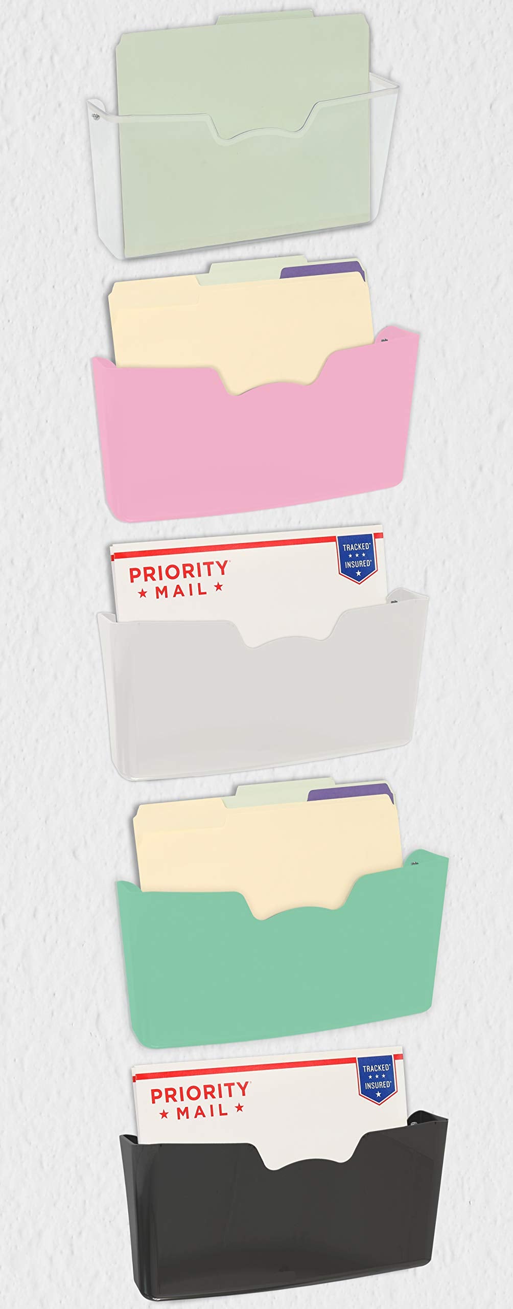 Simple Houseware Wall Mount Single Pocket Hanging File Holder, 5-Pack