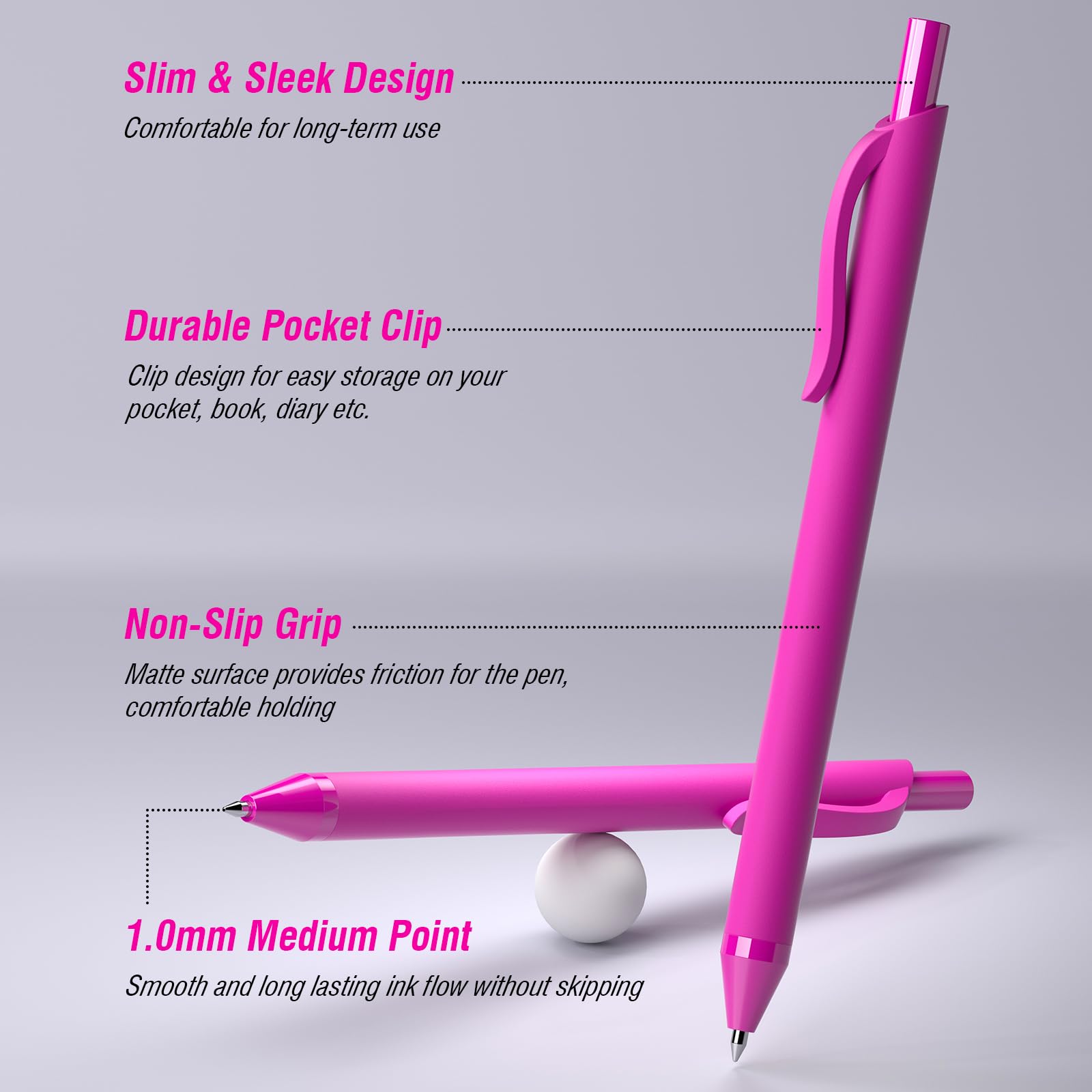 InkSlick Pink Ink Pens Bulk 50 Pack 1.0mm Ballpoint Pen for Smooth Writing