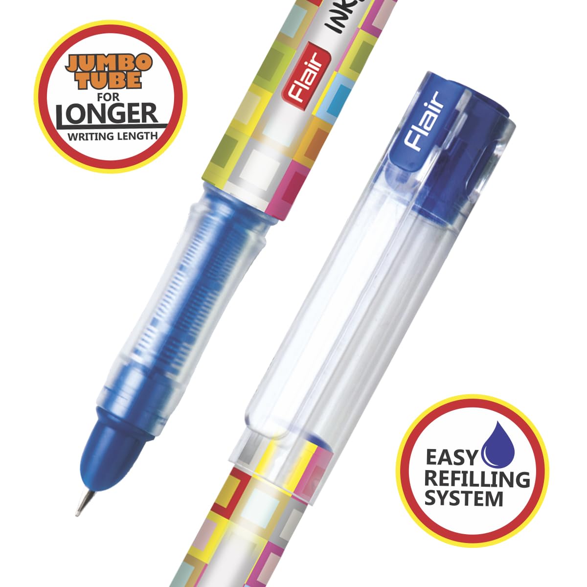 FLAIR Inky Series Classic Liquid Ink Fountain Pen Blister Pack | Easy Refilling With Jumbo Tube For