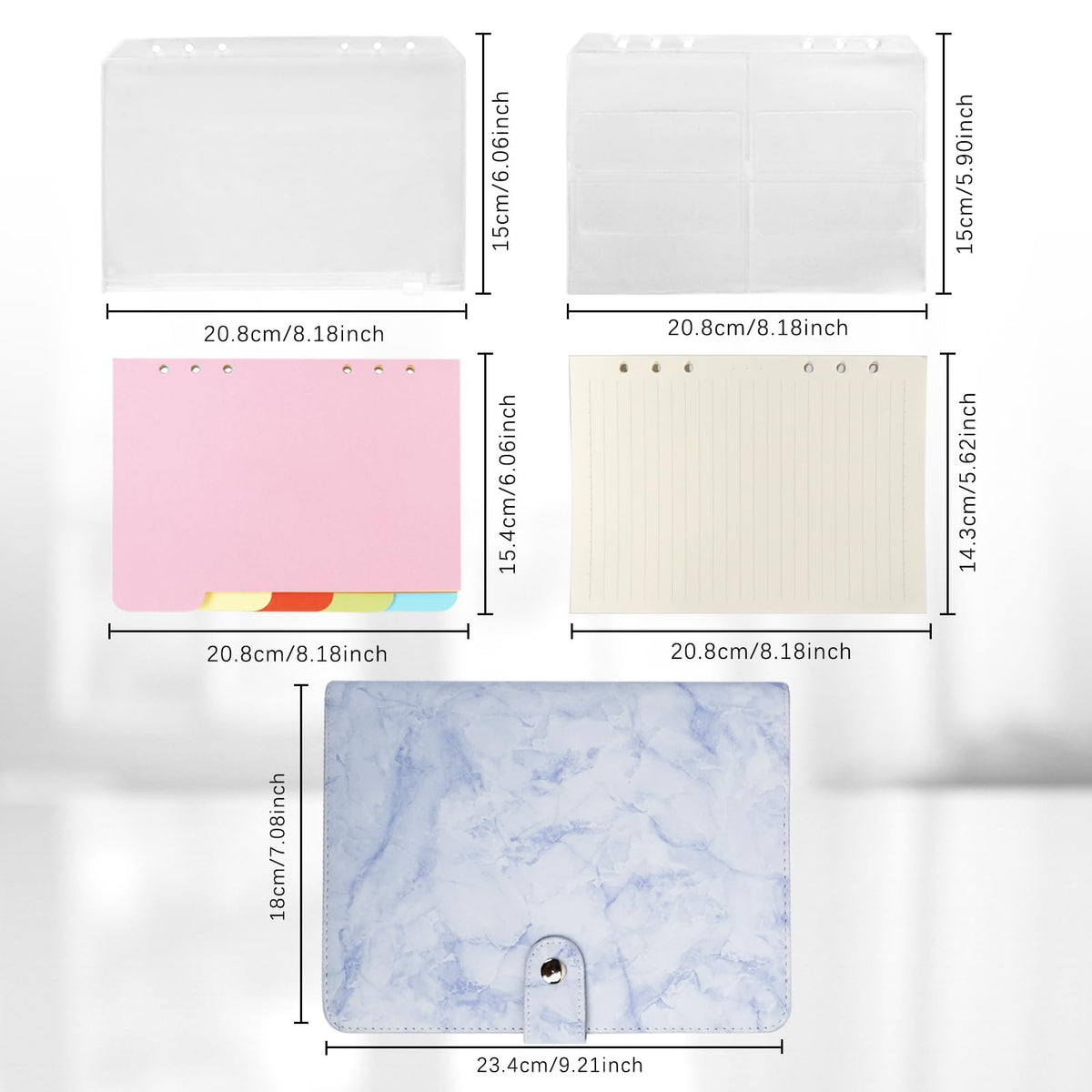 FYY A5 Binder Refillable Planner Notebook 6 Ring, Marble Blue
