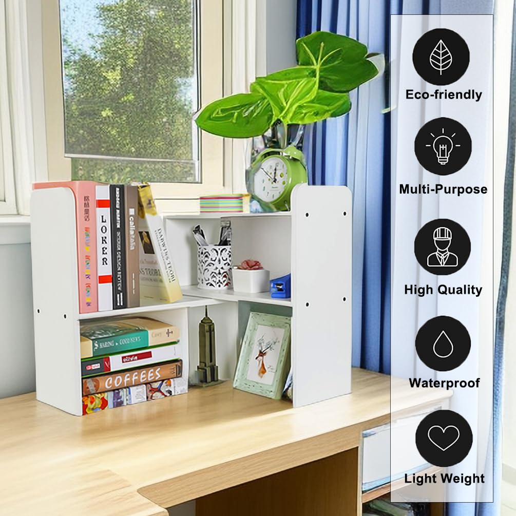 PAG-Mass Desktop Bookshelf Freestanding Wooden Countertop Bookcase Accessories Organizer Display