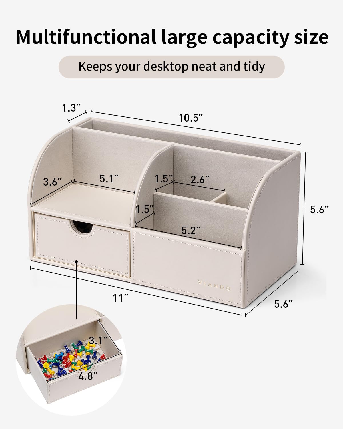 VLANDO Office Desk Organizer Leather Desktop Organizer Caddy with Drawer for Storing Desktop