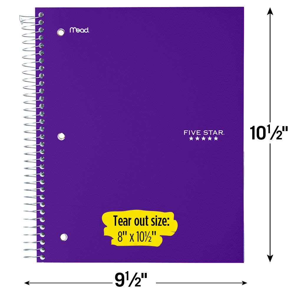 Five Star Spiral Notebook + Study App, 5 Subject, Wide Ruled 8" x 10.5" Paper, 200 Sheets, Fights