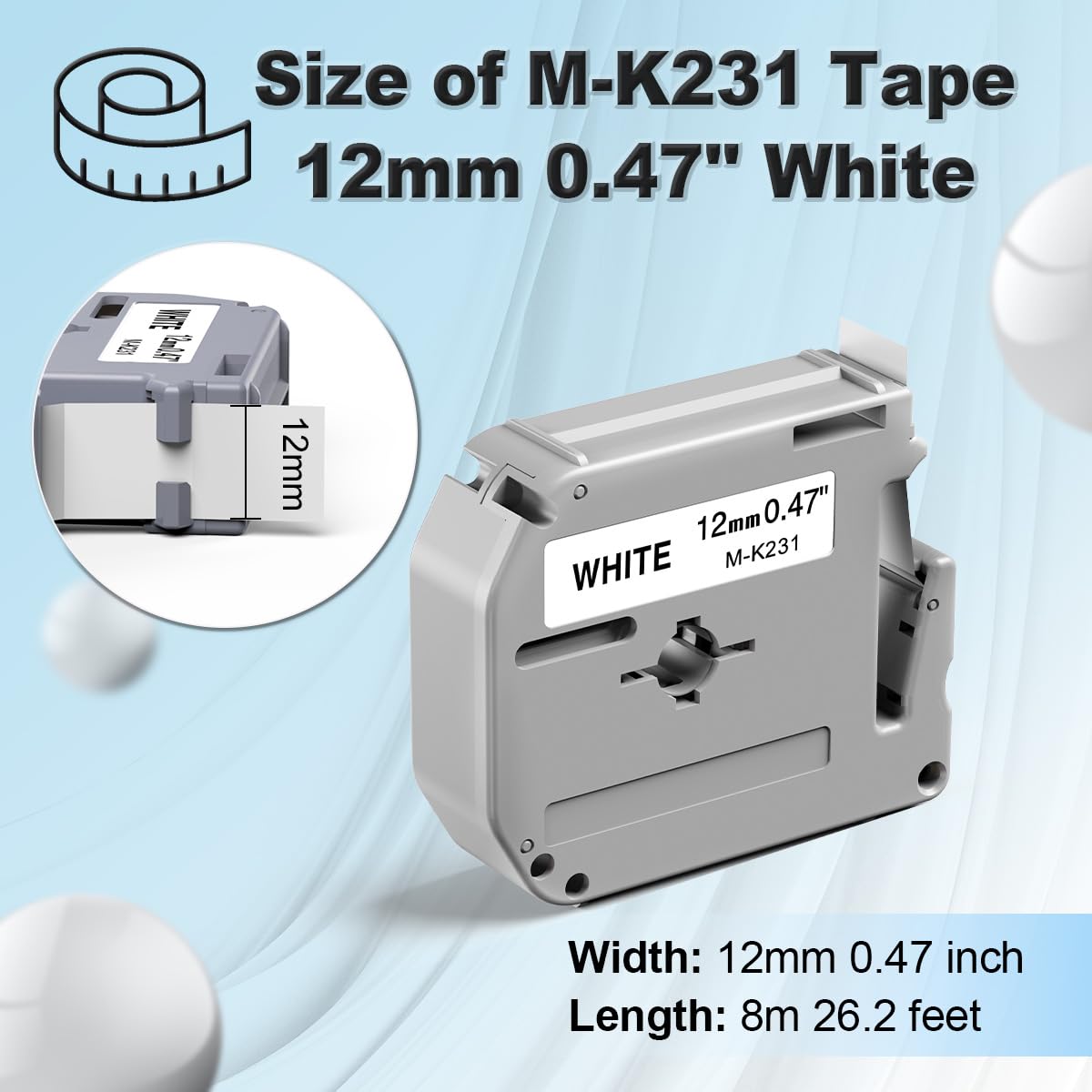 Labelife M-K231 Label Tape Replacement for Brother P Touch M Tape 12mm 0.47