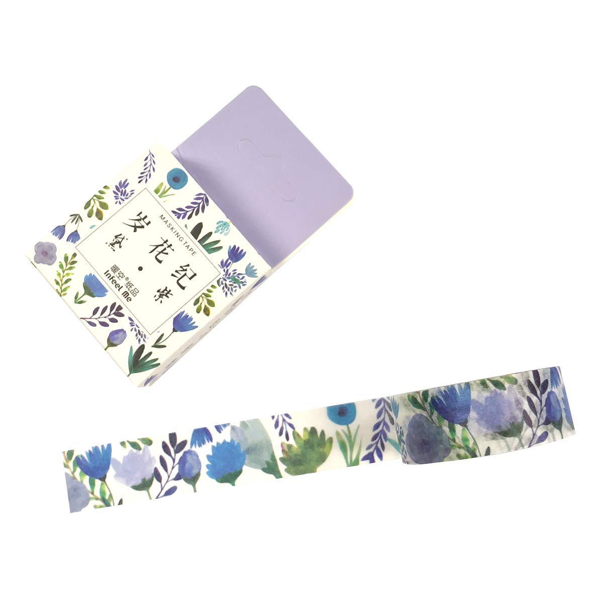 Wrapables Flowers and Greens Washi Masking Tape, 15mm x 7m Blue Floral