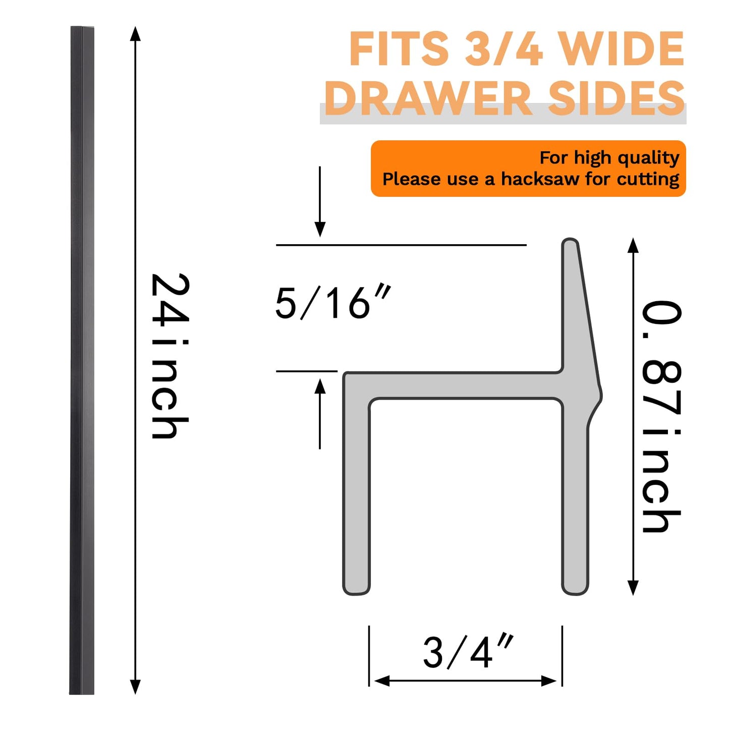 Chinco 2 Pcs PVC Drawer Hanging File Rail Black, for 3/4 Inch-wide, 24 Inch