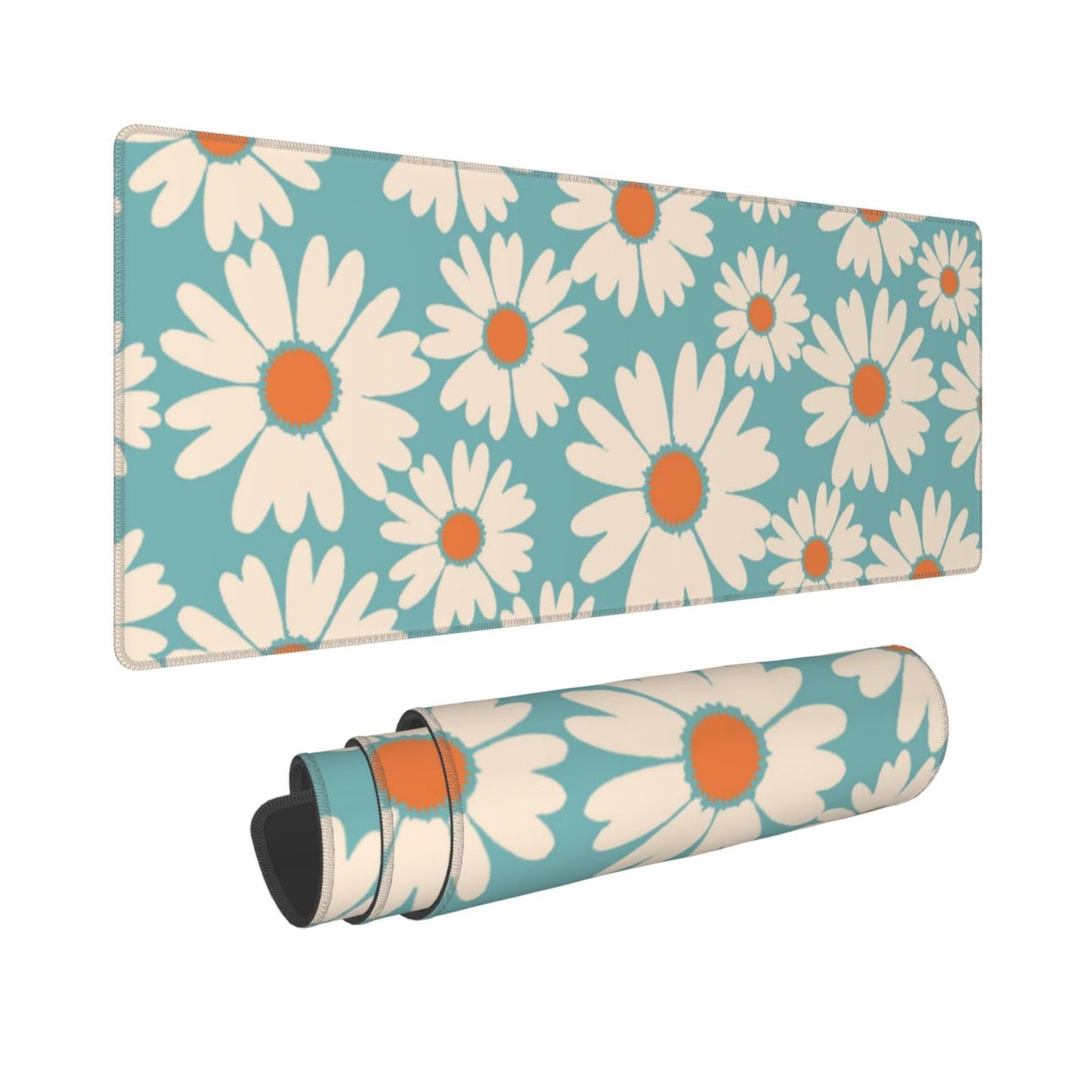 Cute Daisy Flowers Mouse Pad Gaming 31.5x11.8 in Floral Desk Mat Extended Anti-Slip Big Mousepad