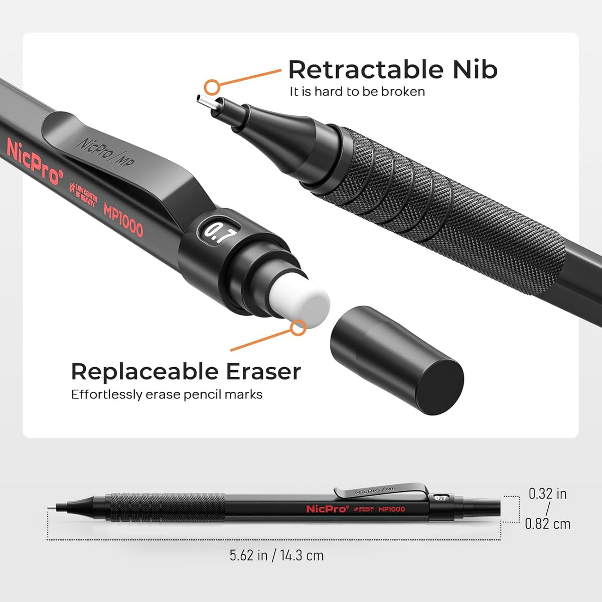 Nicpro 33PCS Black Metal Mechanical Pencil Set in Leather Case