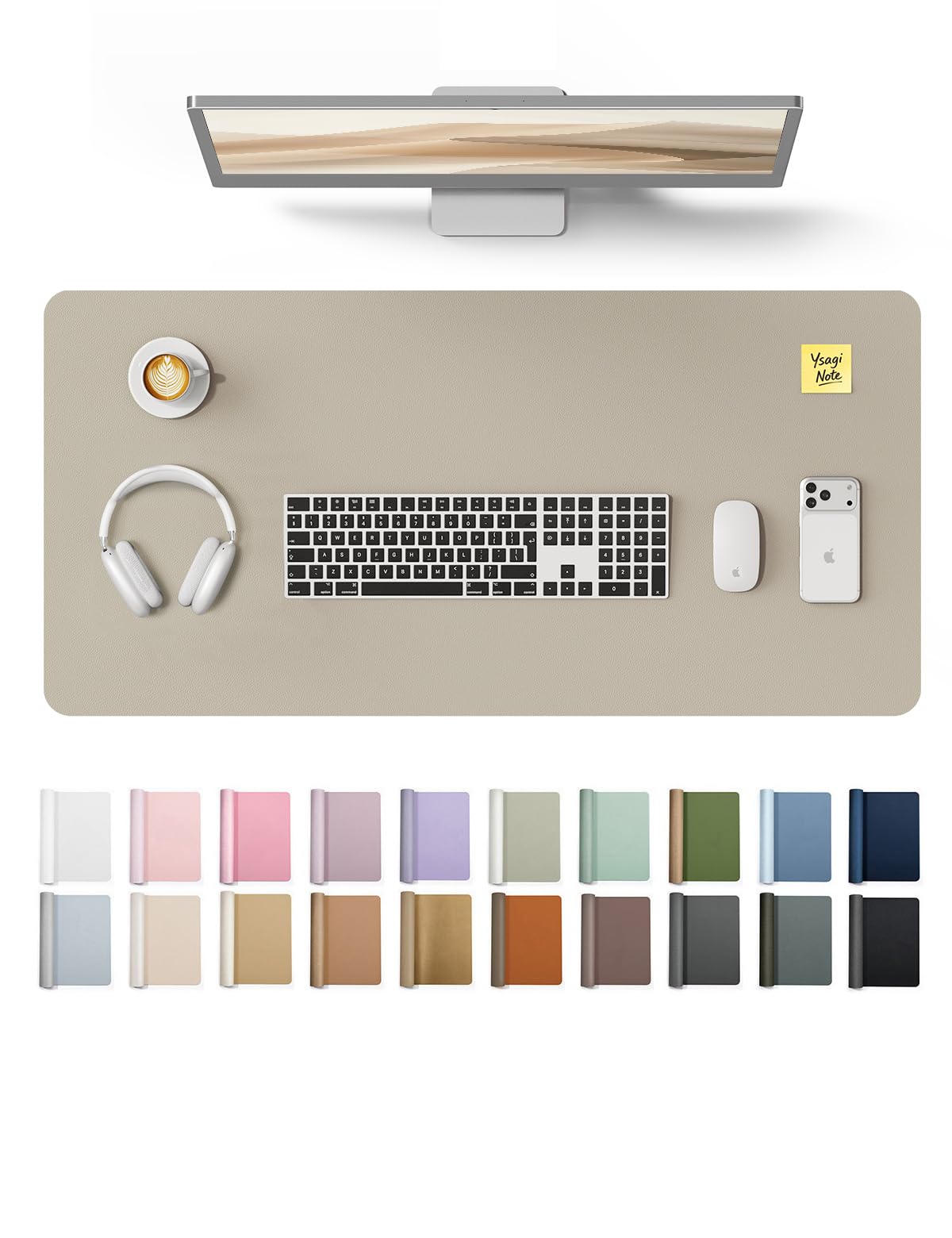YSAGi Leather Desk Pad Protector, Office Desk Mat, Large Mouse Pad, Non-Slip PU Leather Desk