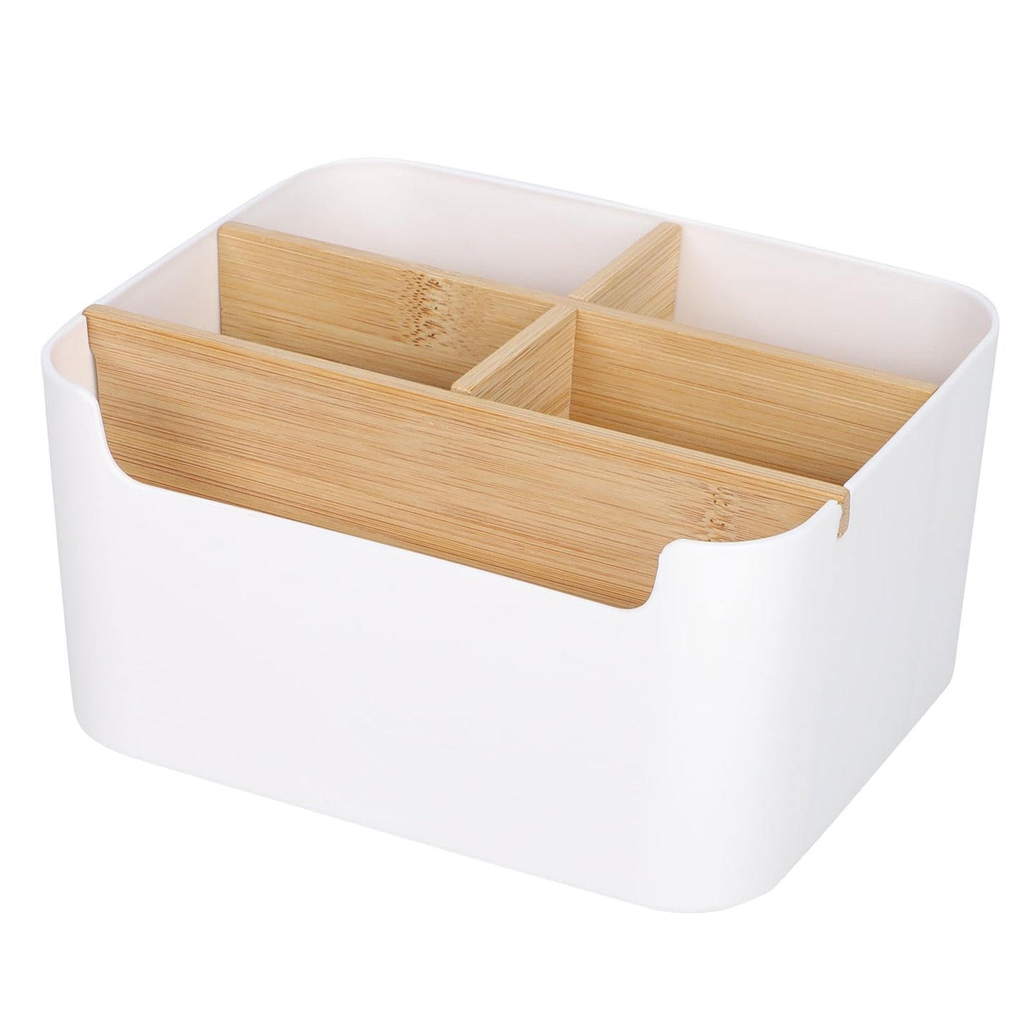 Segarty Desk Storage Box, Divided Bamboo Desktop Organizer, Pencil Holder, Detachable Pen Holder