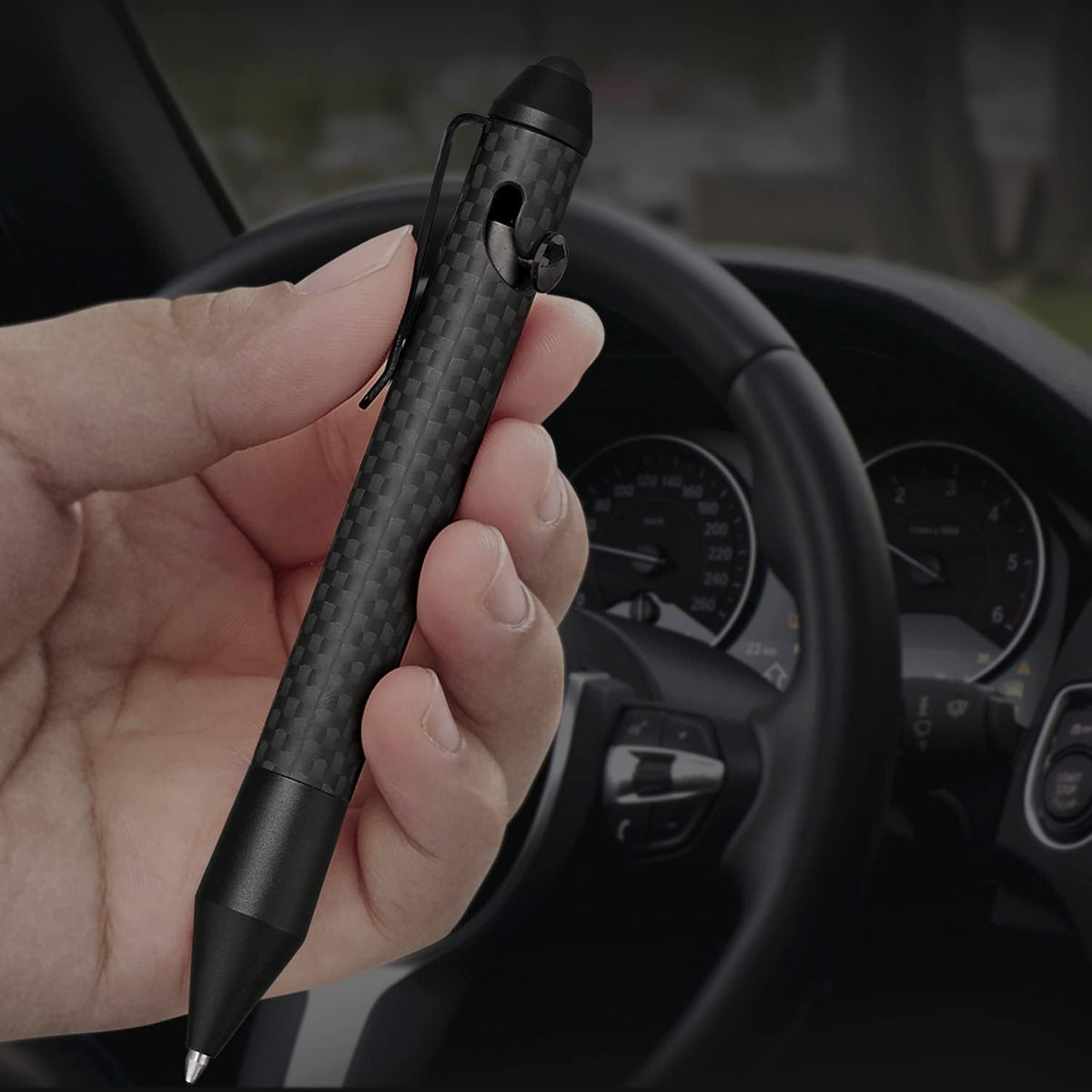 Cool Hand 4.5'' Rocket Carbon Fiber Bolt Action Stylus Ballpoint Pen, Black