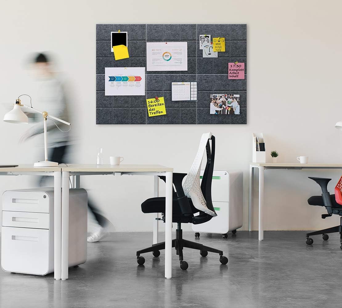 Uoisaiko Large Cork Board Felt Board Tiles for Walls with 30 Push Pins, 11.8"x11.8" Pack of 6 Pin