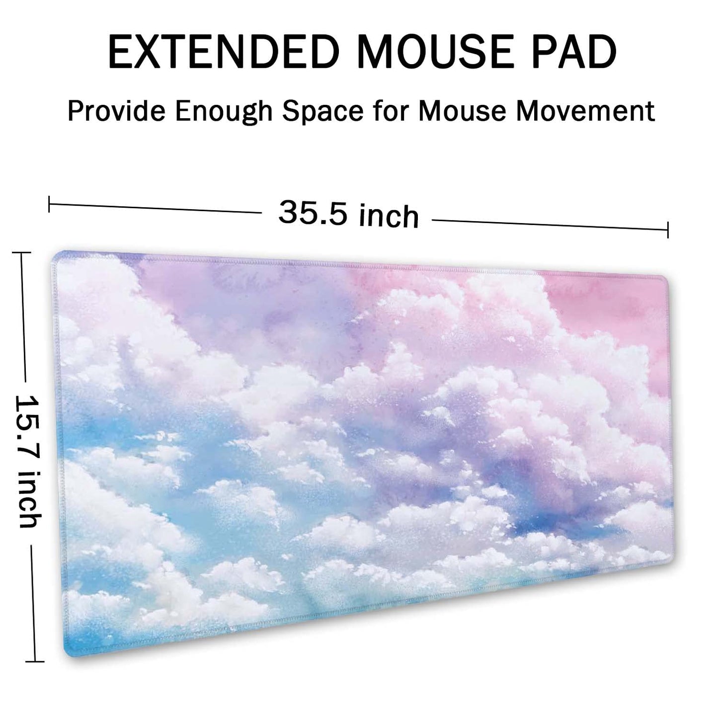 SSOIU Watercolor Pastel Sky Desk Mat, Cloud and Pink Sky Extended Mouse Pad, XXL Gaming Mouse Pad